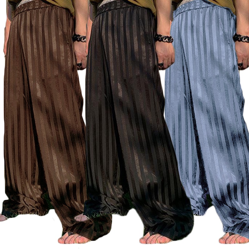 INCERUN Quần Dài Ống Rộng Họa Tiết Kẻ Sọc Thời Trang Năng Động Cho Nam