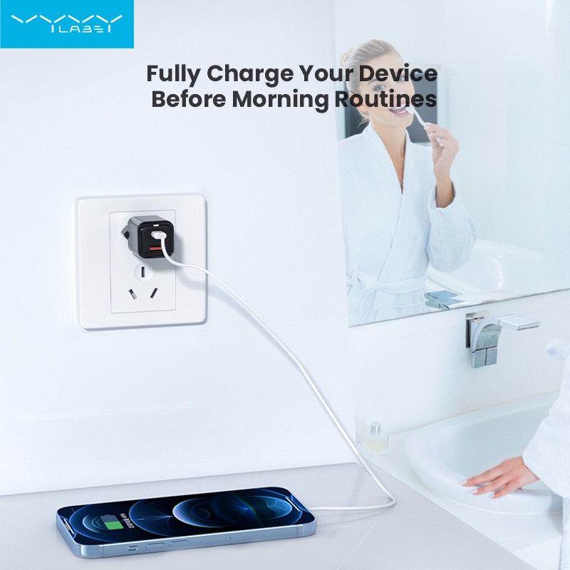 Củ Sạc Nhanh Vyvylabs 35W PD3.0 QC4.0 Hai Cổng USB Type C Phích Cắm EU / US Cho iP 14 13 Pro Max Mini 8 Plus