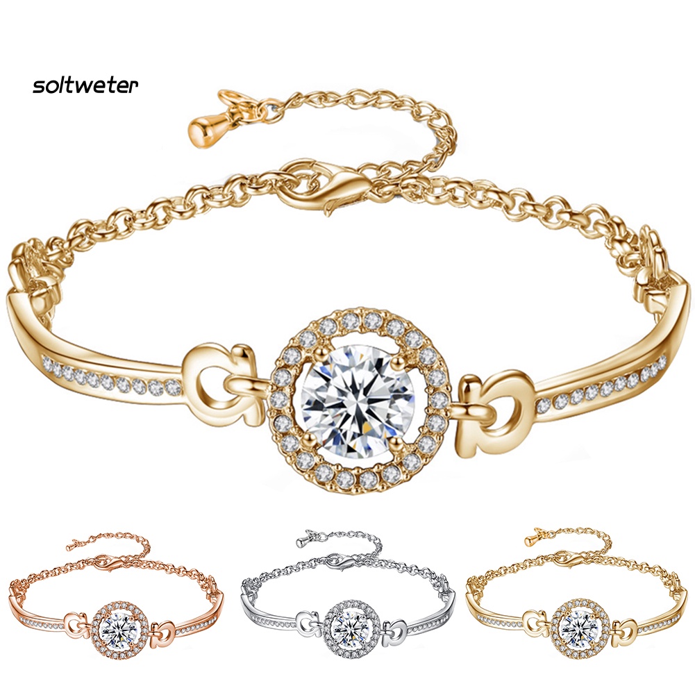 Vòng Tay Dây Xích Đính Đá Zircon Sang Trọng Có Thể Điều Chỉnh Cho Nữ