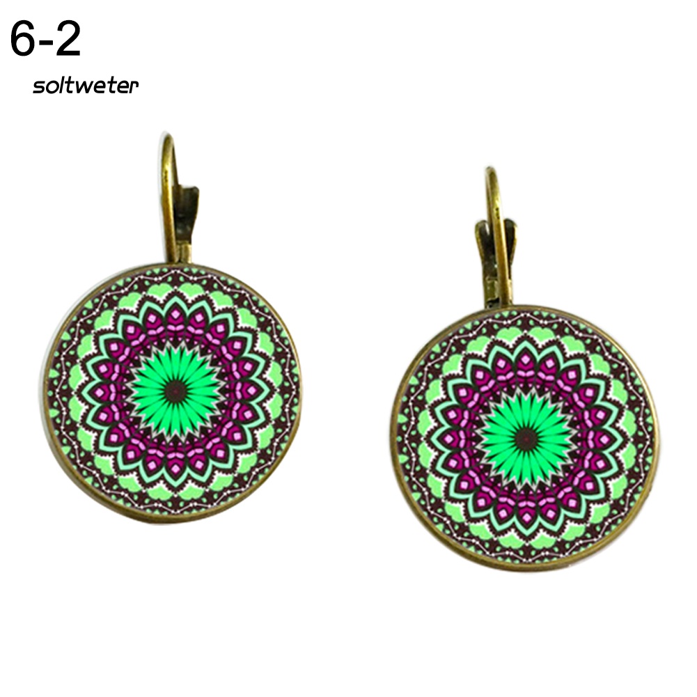 Bông Tai Hình Hoa Sen Bằng Thủy Tinh Cabochon Phong Cách Cổ Điển Thời Trang Cho Nữ