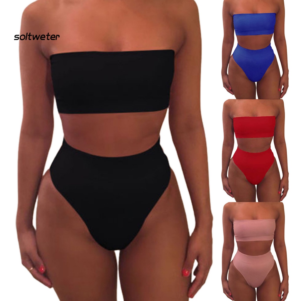 Bộ Bikini 2 Mảnh Không Dây Lưng Cao Màu Sắc Thời Trang Mùa Hè Cho Nữ