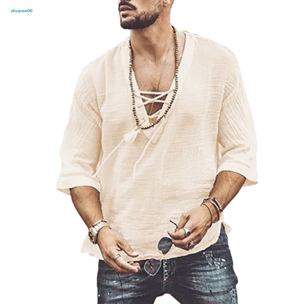 Áo nam Tay Lửng Cổ Chữ V Màu Sắc Thời Trang