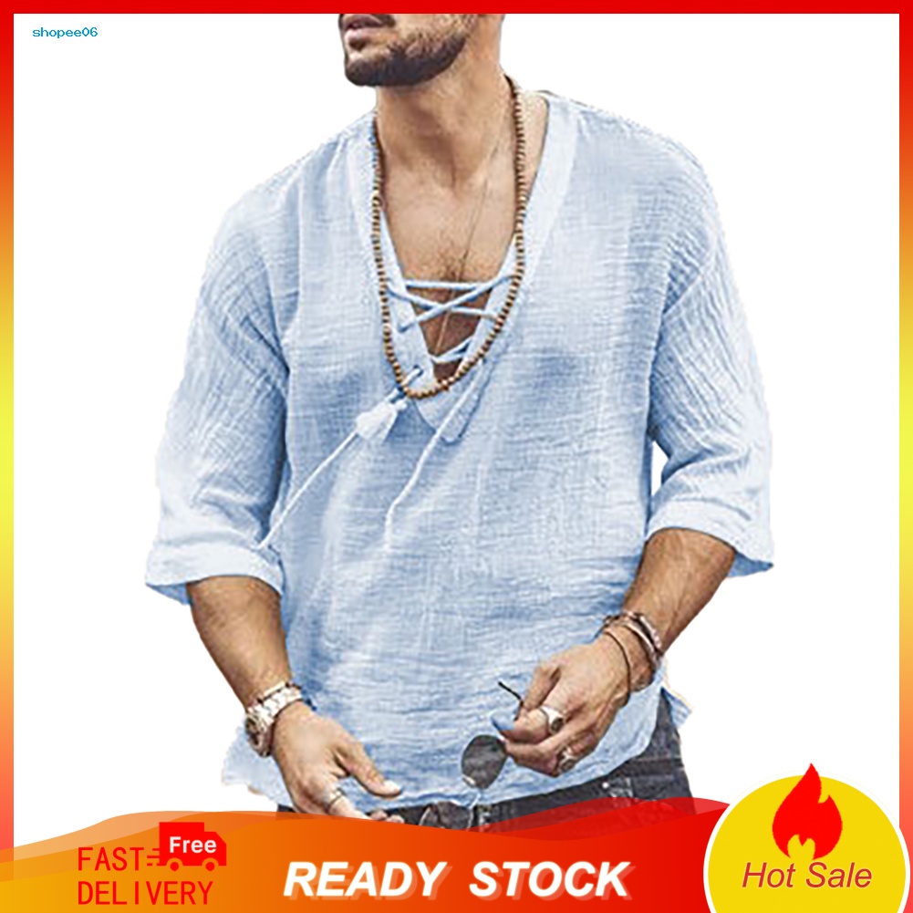 Áo nam Tay Lửng Cổ Chữ V Màu Sắc Thời Trang