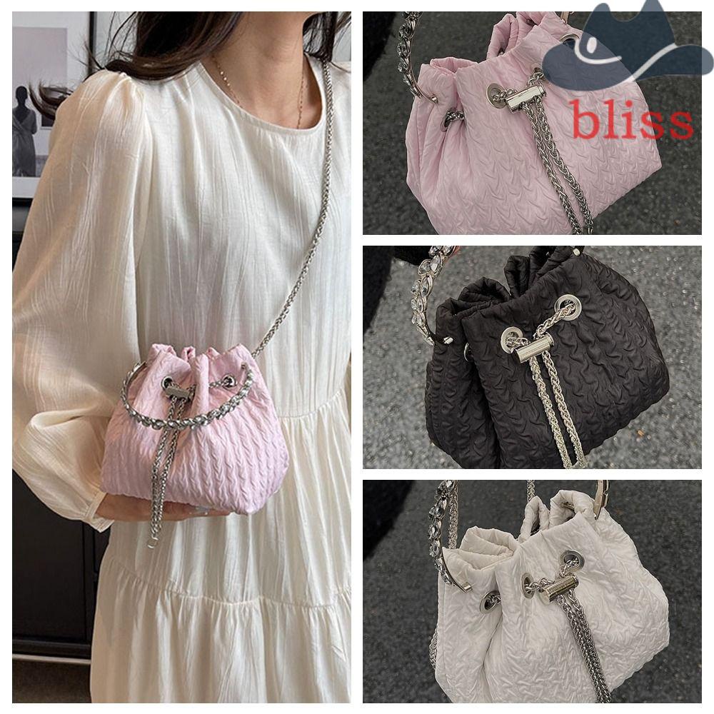 BLISS Túi Bucket Dây Rút Màu Trơn Phong Cách Hàn Quốc Cá Tính