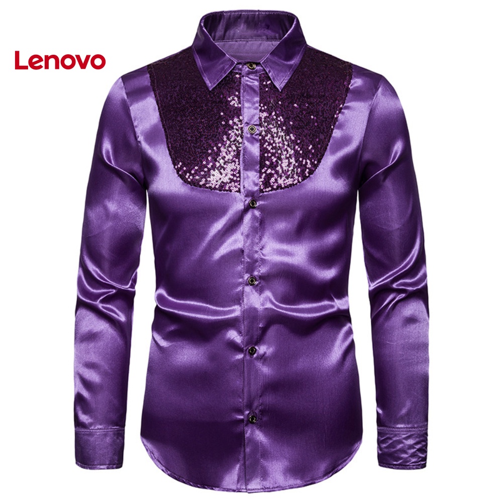 Áo Sơ Mi Nam Dài Tay Màu Sắc Trơn Hình Hoa Hướng Dương Đính Kim Sa Lấp Lánh