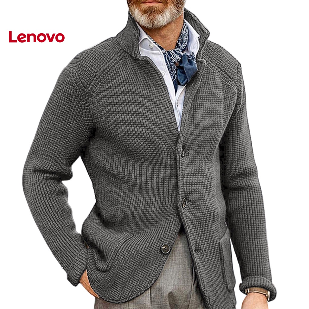 Áo Khoác Sweater Dệt Kim Dày Dặn Tay Dài Cổ Đứng Đính Nút Màu Trơn In Hoa Hướng Dương Thời Trang Thu Đông Cho Nam