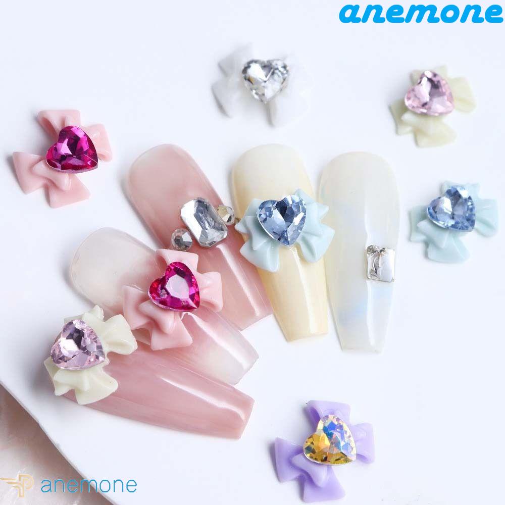 ANEMONE Set 12 Phụ Kiện Trang Trí Móng Tay Hình Nơ Nhiều Màu Sắc