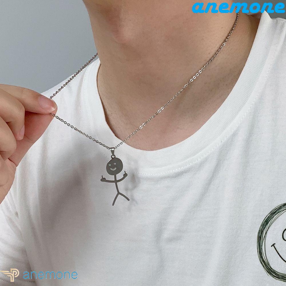 ANEMONE Vòng cổ Bằng Thép Không Gỉ Hình Ngón Tay Giữa Phong Cách Hip Hop Punk Hàn Quốc