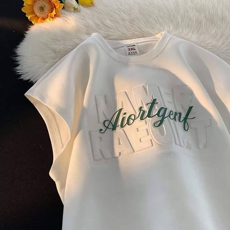 Áo Thun Da Lộn Tay Lửng Dáng Rộng Phong Cách Retro Đường Phố Mỹ Thời Trang Mùa Hè Dành Cho Nam