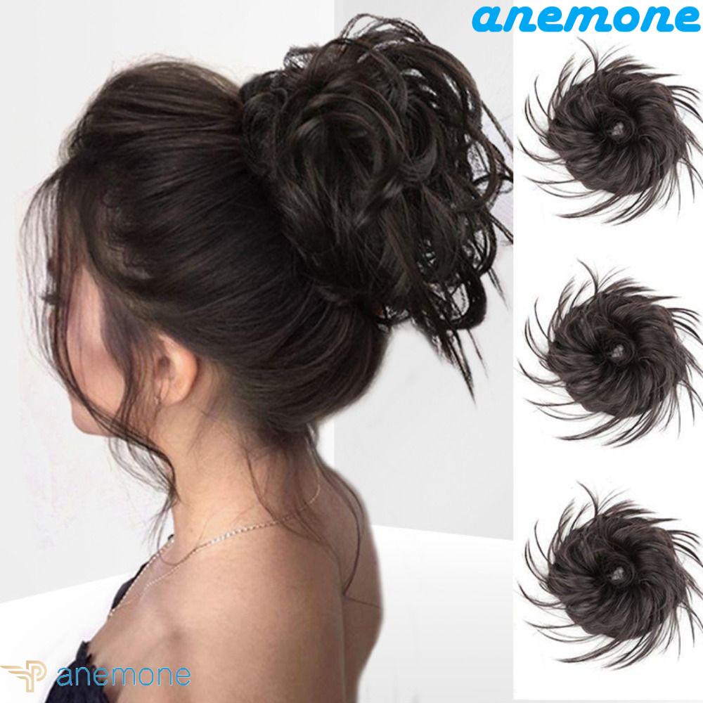 ANEMONE Búi Tóc Giả Xoăn Bằng Sợi Tổng Hợp Màu Đen Chịu Nhiệt Dành Cho Nữ