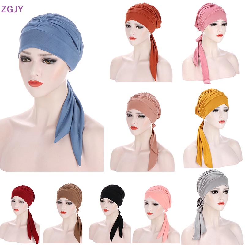 Khăn Trùm Đầu Polyester Màu Trơn Đính Nơ Đuôi Dài Thời Trang Cho Phụ Nữ Hồi Giáo Mới
