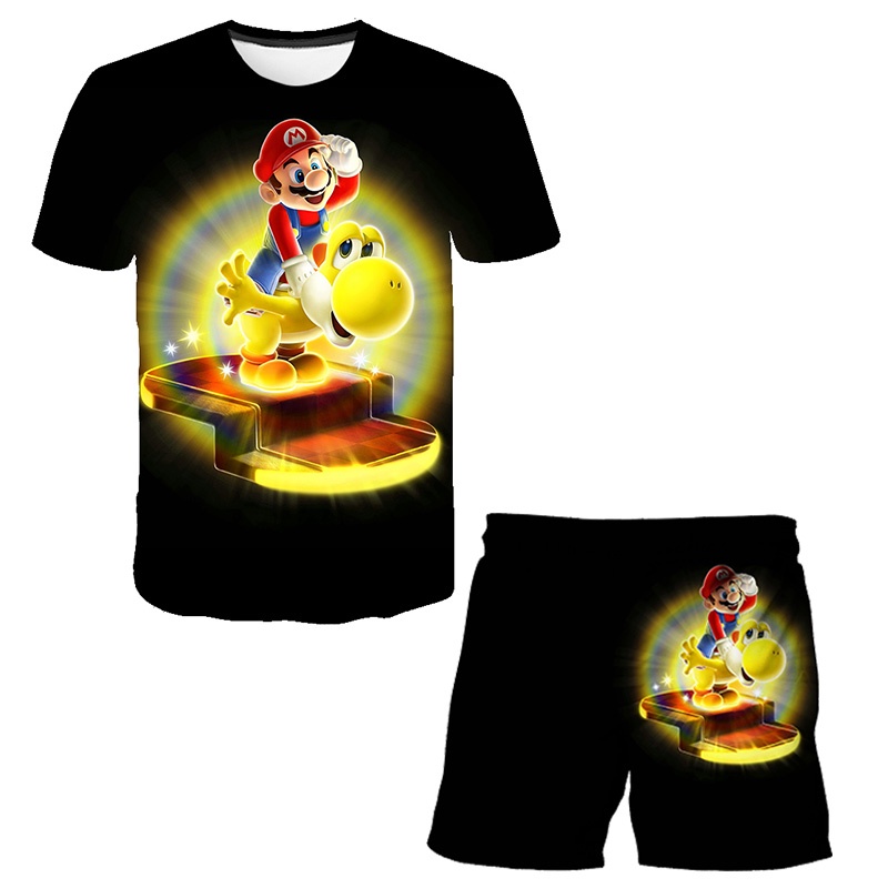 Set Đồ Mùa Hè 2 Món Gồm Áo Thun Mario Bros + Quần Ngắn Thời Trang Cho Bé