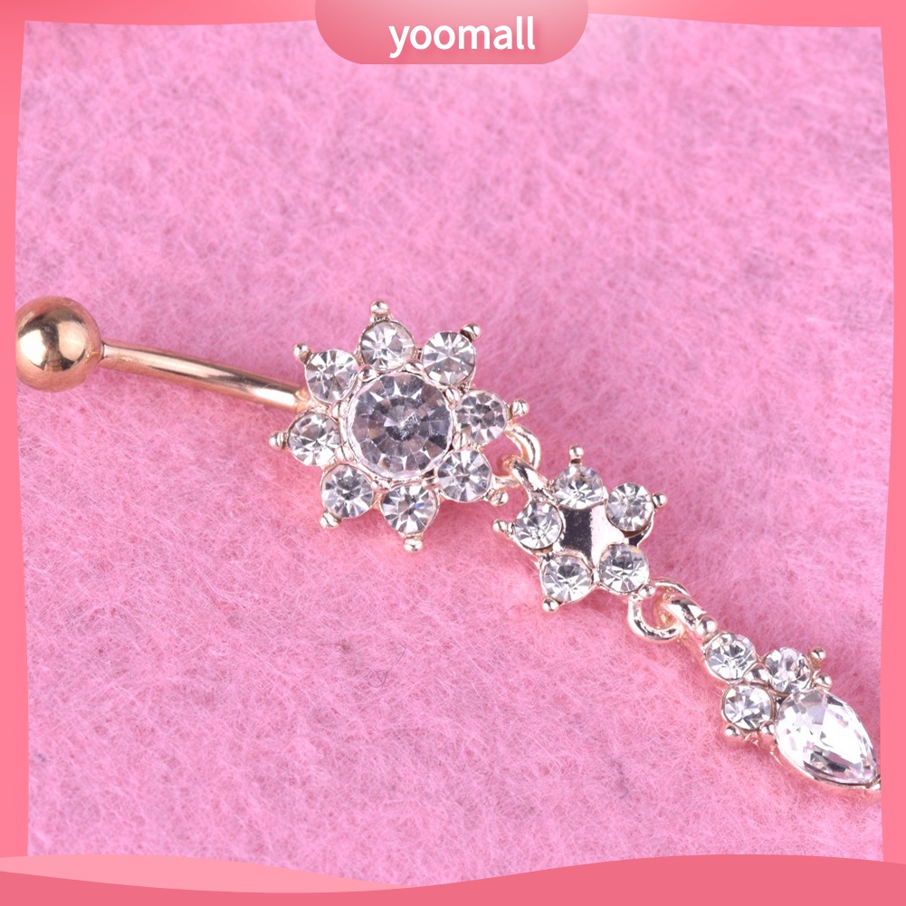 Khuyên Rốn Bằng Thép Không Gỉ Hình Hoa Đính Đá Cá Tính