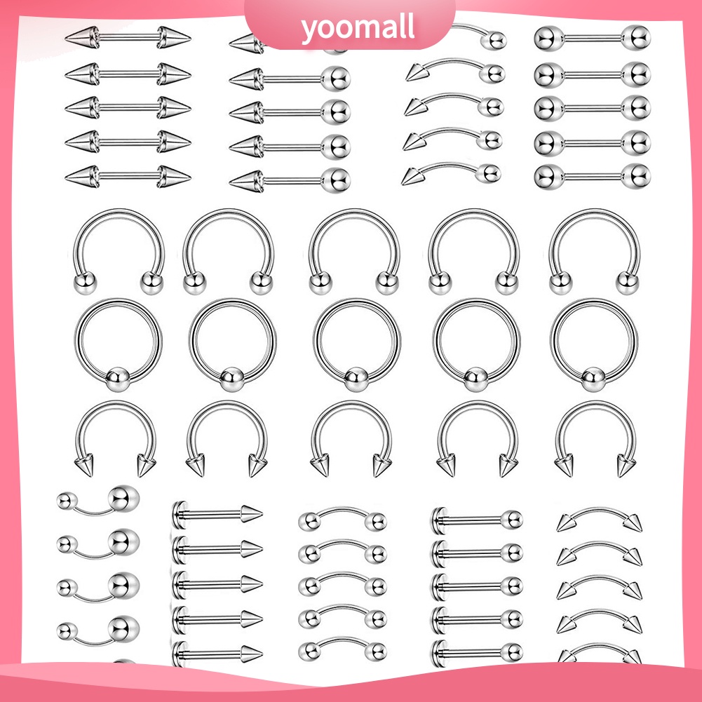 Set 60 Khuyên Mũi / Chân Mày / Môi Bằng Thép Không Gỉ Cá Tính