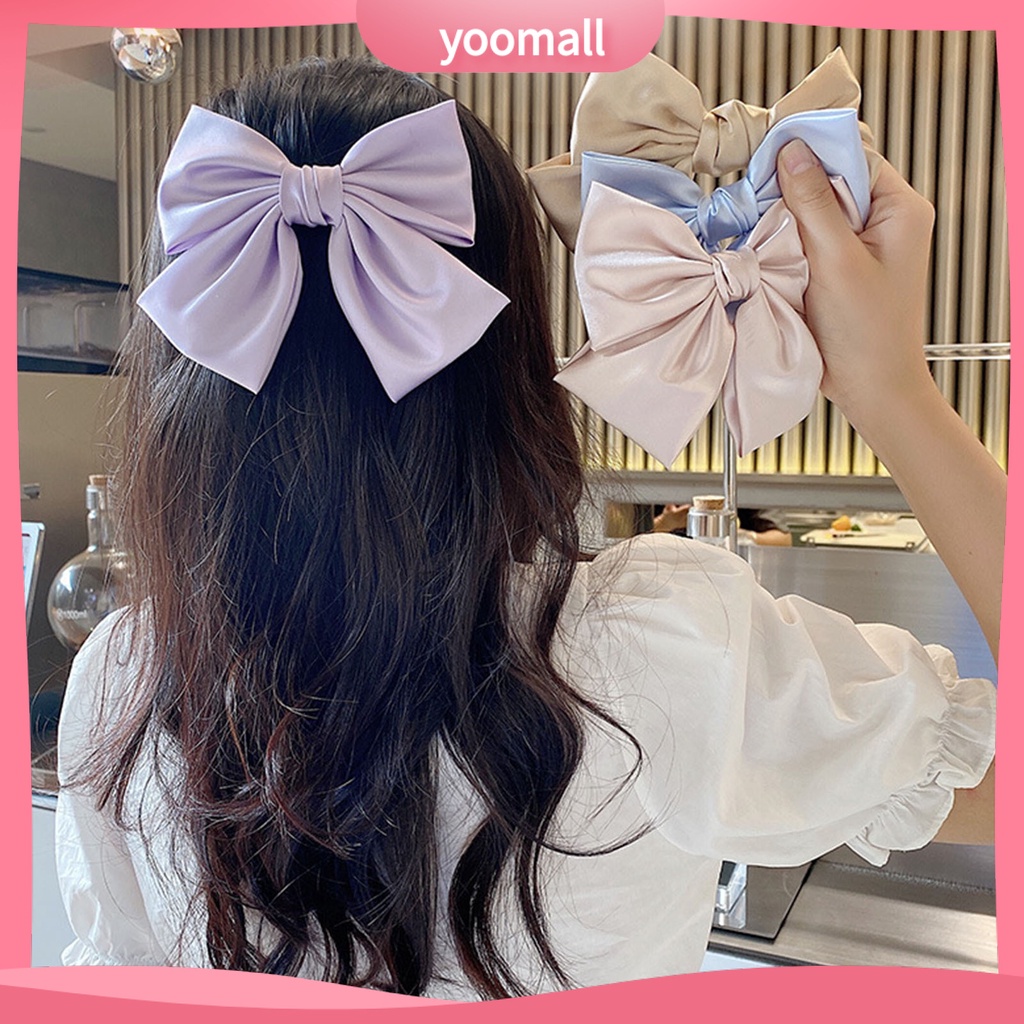 Kẹp Tóc Nơ Satin Trơn Mịn Trang Trí Xinh Xắn Cho Nữ