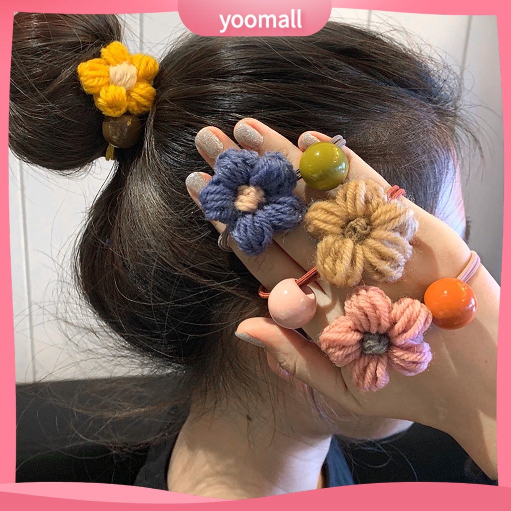 Dây Cột Tóc Co Giãn Mềm Mại Đính Hoa Dễ Thương Cho Bé Gái