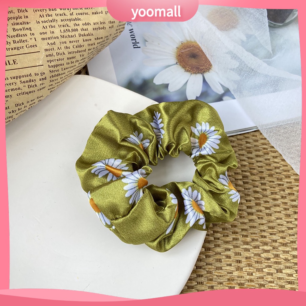 Dây Buộc Tóc Vải Satin Co Giãn In Họa Tiết Hoa Ngọt Ngào