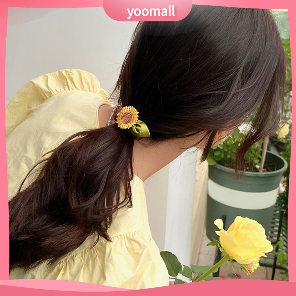 Dây Cột Tóc Đuôi Ngựa Co Giãn Đính Hoa Hướng Dương Xinh Xắn