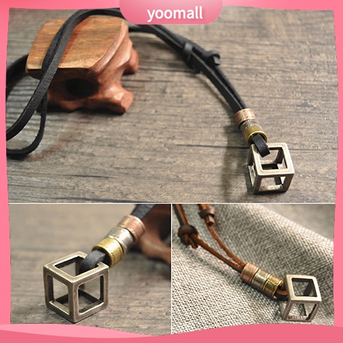 Vòng Cổ Choker Dây Da Mặt Khối Lập Phương Rỗng Phong Cách Punk Cổ Điển Cho Nam Và Nữ