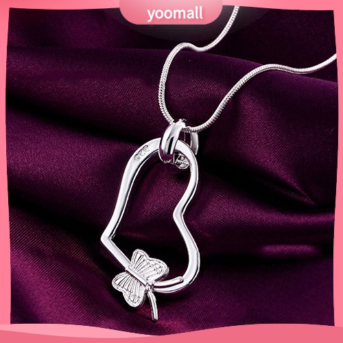 Vòng cổ Mạ Bạc 925 Mặt Hình Trái Tim / Bướm Thời Trang Cho Nữ