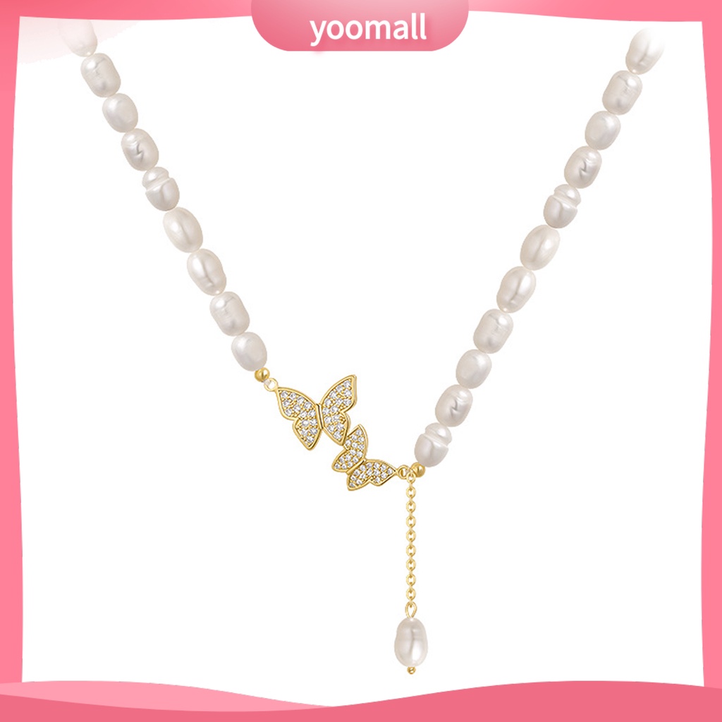 Vòng cổ Mặt Hình Bướm Đính Ngọc Trai Nhân Tạo Cao Cấp Thời Trang Dành Cho Nữ