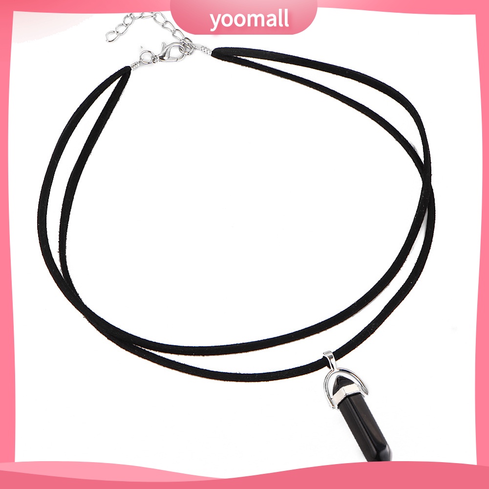 Vòng cổ Giả Da Hai Lớp Mặt Đá Lục Giác Thời Trang