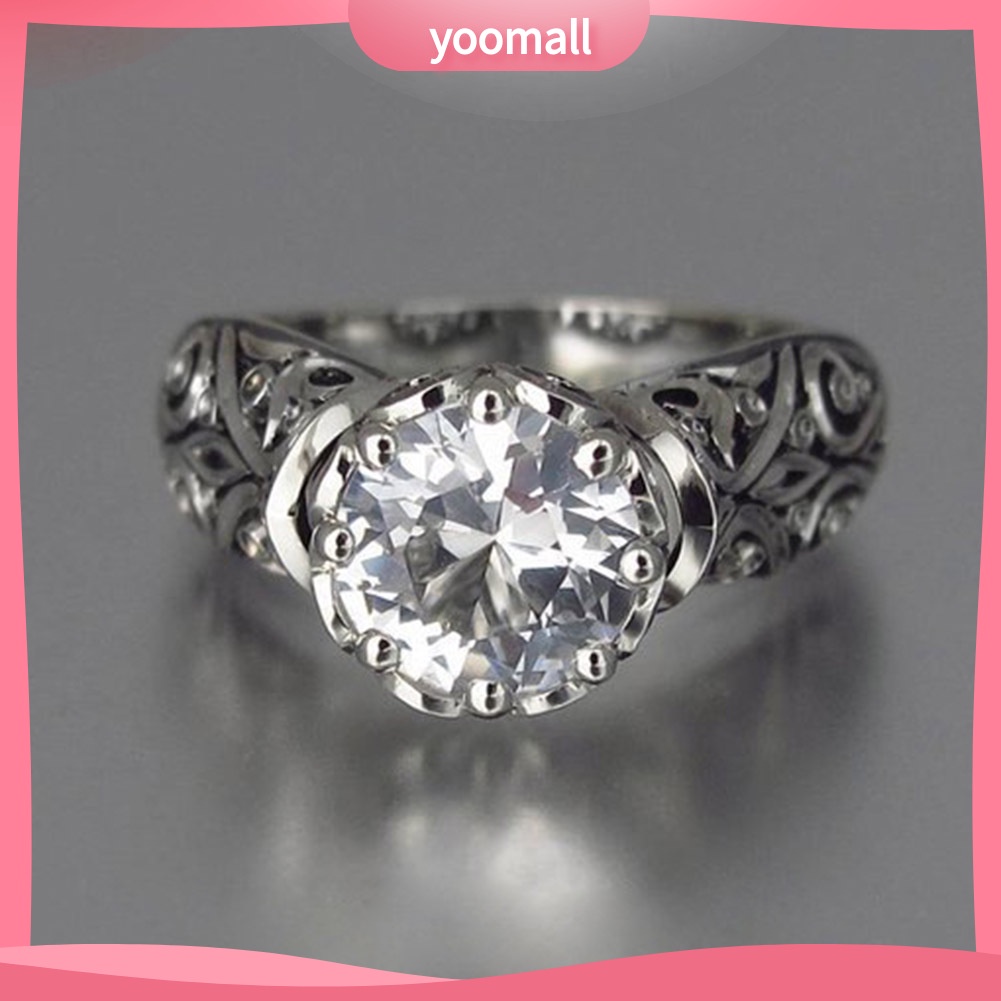 Nhẫn Đính Hôn Mặt Số 8 Khắc Họa Tiết Hoa Đính Đá Cổ Điển Dành Cho Nữ