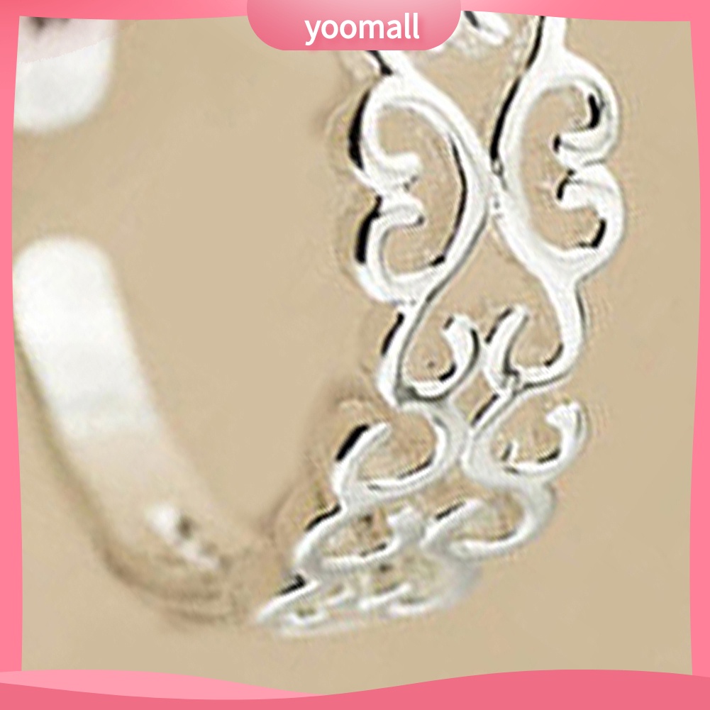 Nhẫn Hở Mạ Bạc Khắc Hình Trái Tim Thời Trang Có Thể Điều Chỉnh Kích Cỡ