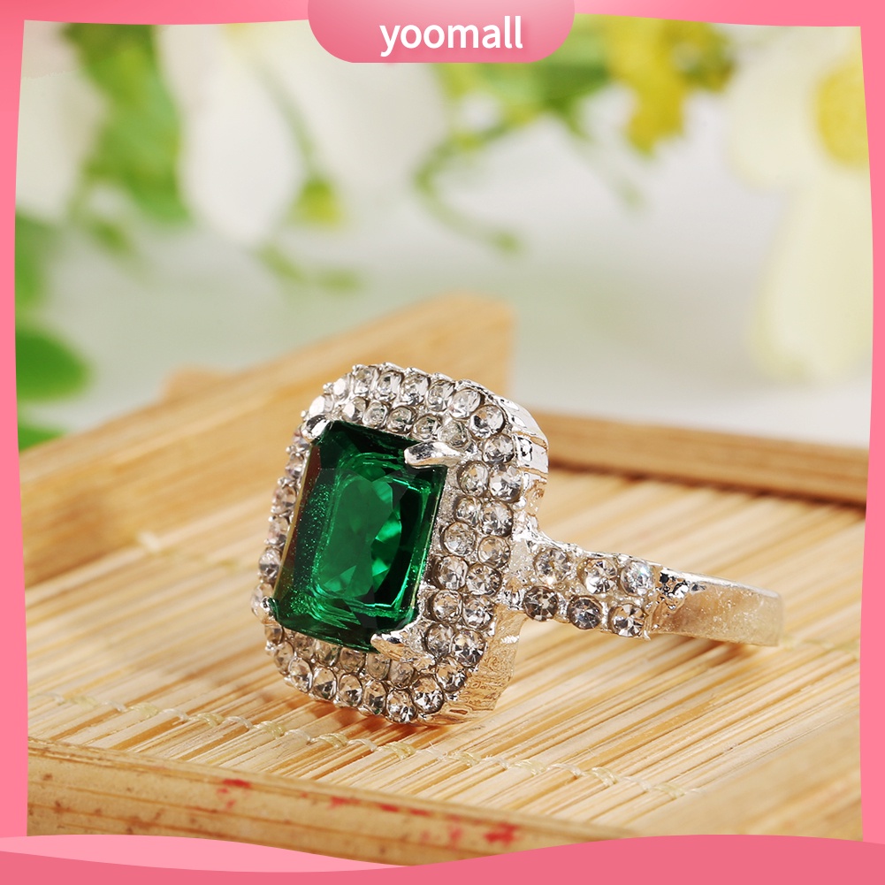 Nhẫn Cưới Mạ Bạc Đính Đá Zircon Xanh Lá Thời Trang Cho Nữ