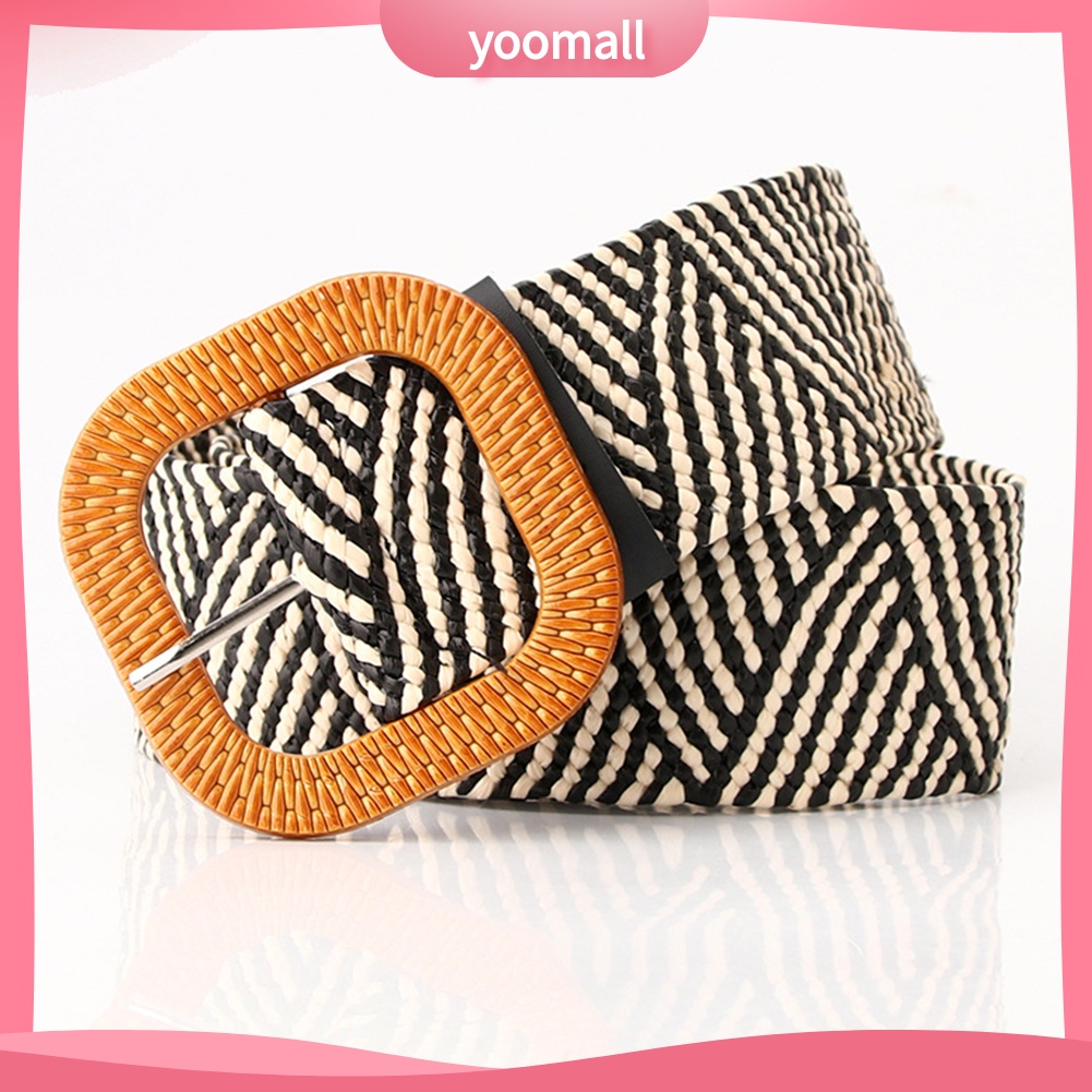 Thắt Lưng Dây Rơm Dệt Co Giãn Có Khóa Cài Phong Cách Boho Dành Cho Nữ