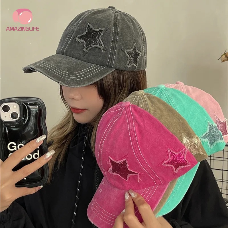 Mũ Lưỡi Trai Denim Đính Lỗ Đuôi Ngựa / Y2K Phong Cách Cổ Điển Có Thể Điều Chỉnh Kích Cỡ