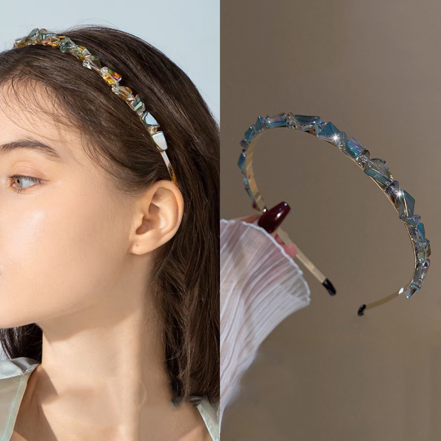 Băng Đô Cài Tóc Bằng Hợp Kim Mỏng Đính Pha Lê Sang Trọng Phong Cách Hàn Quốc Cho Nữ