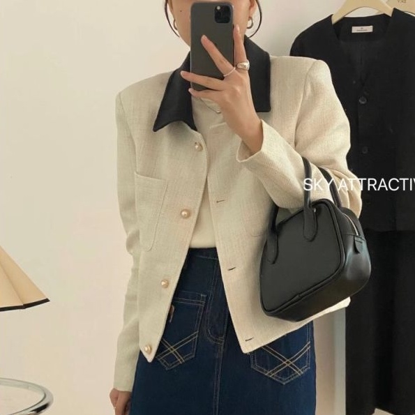 Áo Khoác Cổ Polo Dáng Rộng Thiết Kế Mới Thời Trang Mùa Thu Theo Phong Cách Pháp Cho Nữ