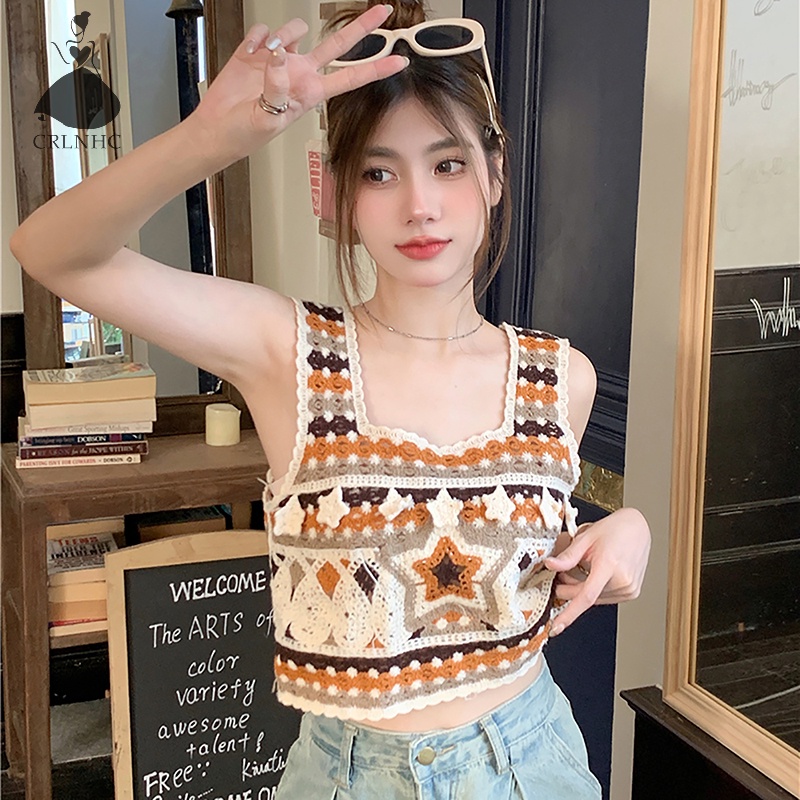 Áo Dệt Kim Sát Nách Thêu Họa Tiết Màu Tương Phản Thời Trang Mùa Hè Cho Nữ vn