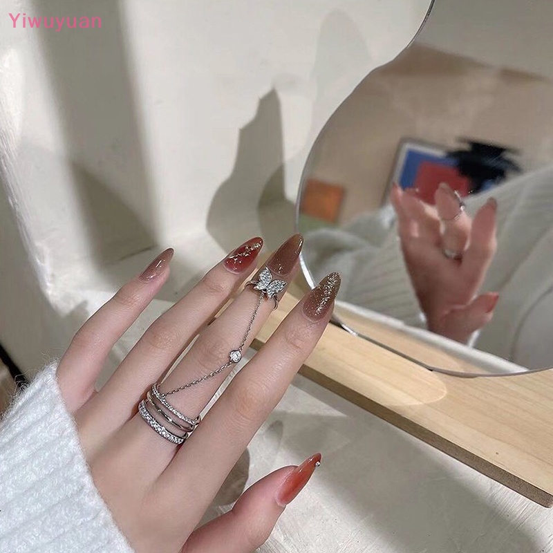 < Yiwuyuan > Nhẫn Hình Bướm Dạng Dây Xích Đôi Phong Cách Punk HipHop Thời Trang Dành Cho Nữ