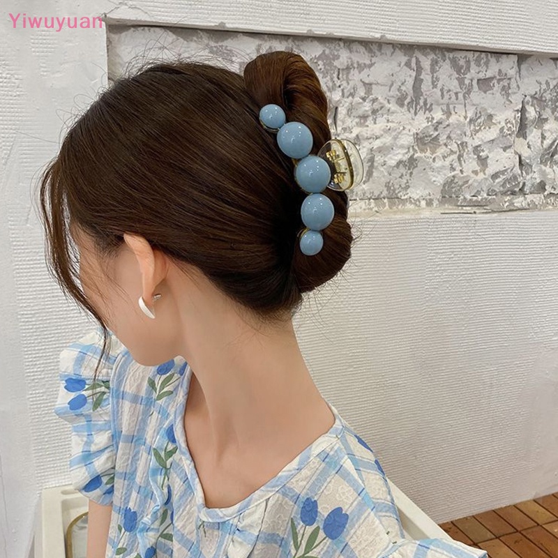 Kẹp Tóc Càng Cua / Cá Mập Bằng Acrylic Đính Ngọc Trai Dễ Thương Phong Cách Hàn Quốc Cho Nữ