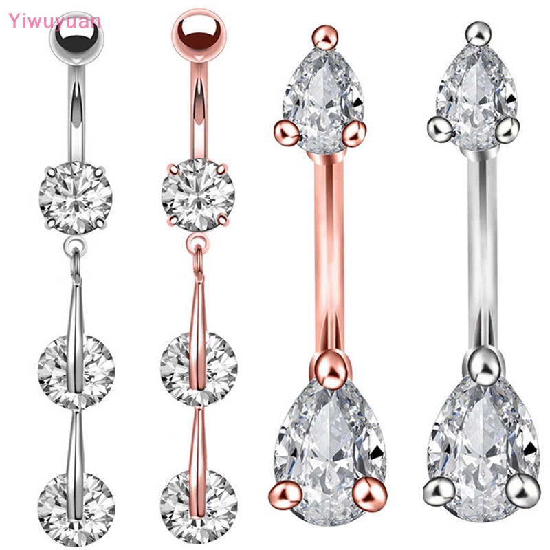 < Yiwuyuan > Khuyên Rốn Đính Đá Zircon Hình Giọt Nước Thời Trang Quyến Rũ Phụ Kiện Trang Sức Cho Nữ Mới