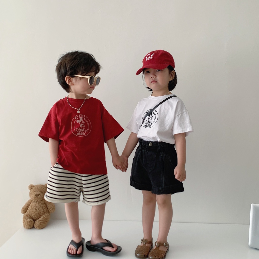 Áo thun cotton ngắn tay hình Mickey dễ thương cho bé