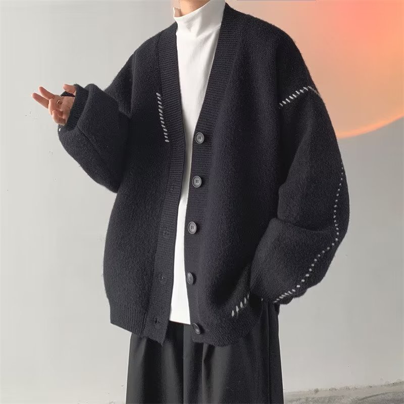 S-3XL Áo Khoác Cardigan Dệt Kim Cotton Dáng Rộng Màu Trơn Phong Cách Nhật Bản Thời Trang Thu Đông Cho Nam