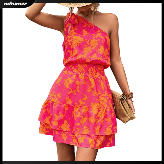 Đầm Dáng Chữ A Hở Vai Eo Co Giãn In Họa Tiết Hoa Phong Cách Bohemian Thời Trang Mùa Hè Cho Nữ