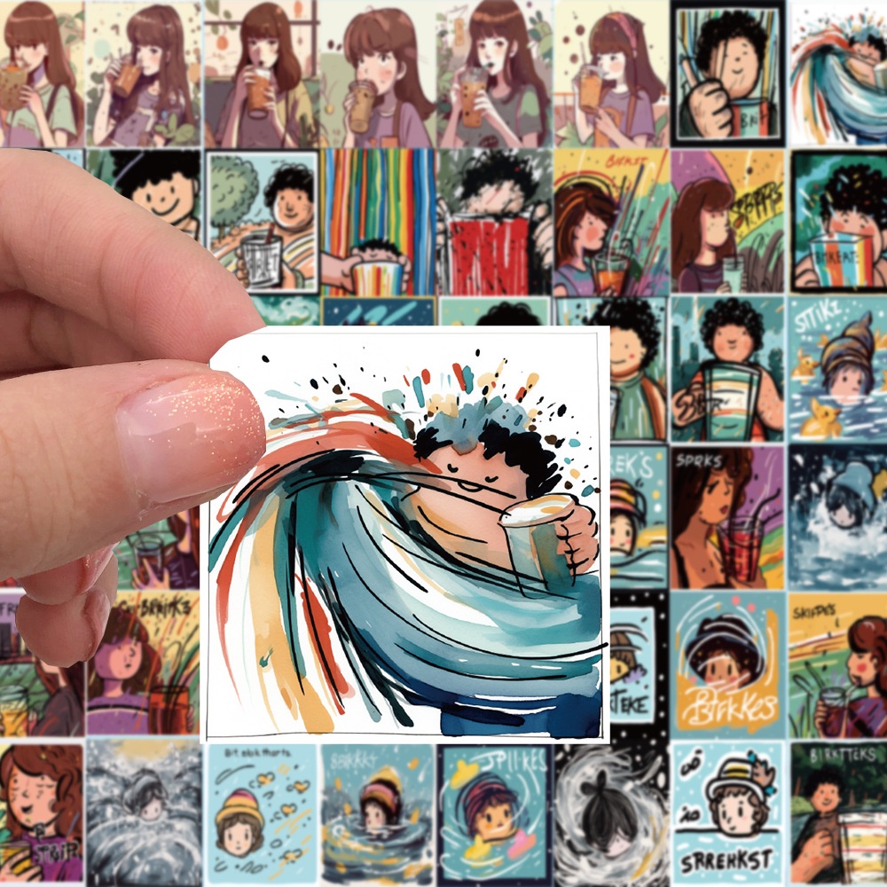 Bộ 50 Miếng Dán Trang Trí Hình Ly Trà Sữa / Điện Thoại / Laptop / Sổ Tay Xinh Xắn
