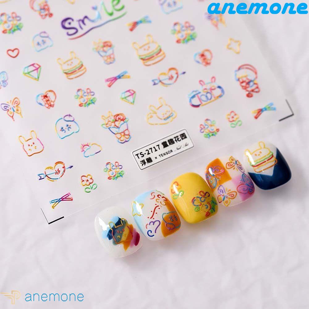 Hình Dán Móng Tay Tự Dính Họa Tiết Thỏ Gấu Hoạt Hình Dễ Thương