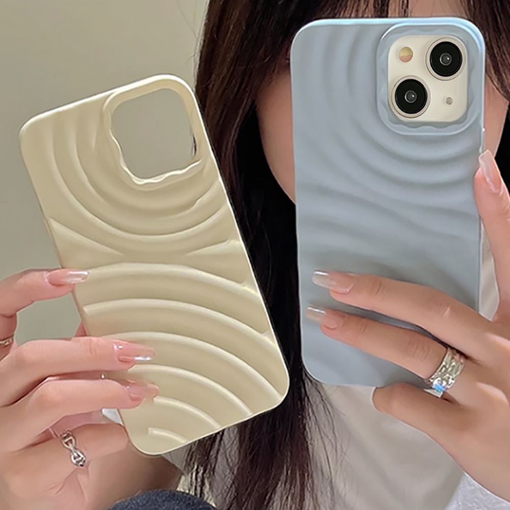 Ốp Điện Thoại TPU Mềm Chống Sốc Màu Trơn Họa Tiết Gợn Sóng 3D Cho IPhone 14 13 12 11 Pro Max X XR