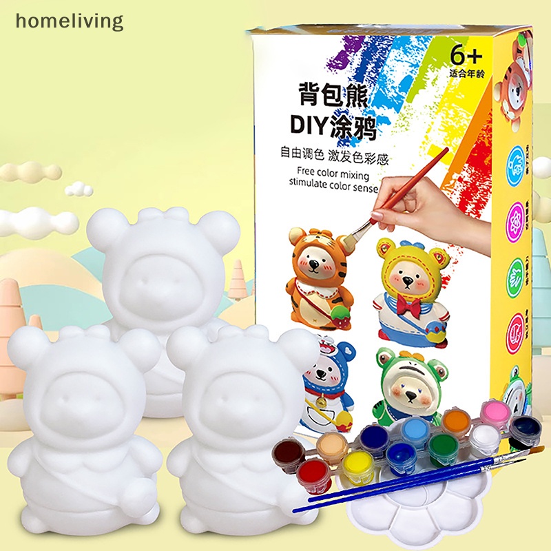 Ba Lô Mini Bằng Gốm Tráng Men Hình Gấu Embryo Màu Trắng Vẽ Thủ Công DIY Cho Trẻ Em