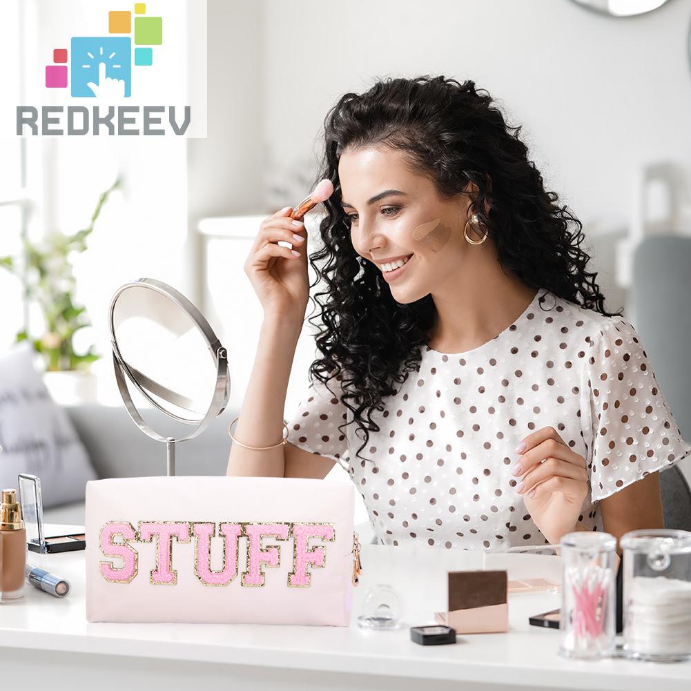 Túi Đựng Mỹ Phẩm Da PU Đa Năng Có Khóa Kéo In Chữ Thời Trang Cho Nữ