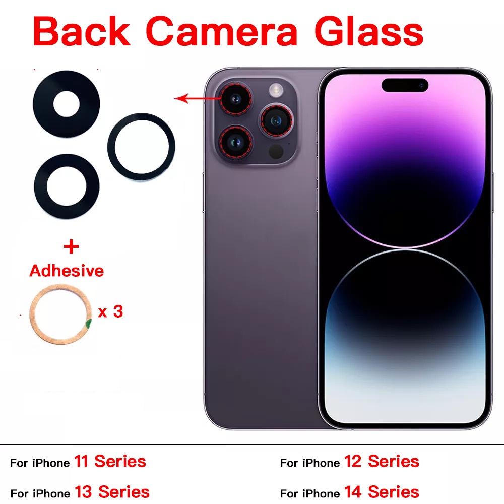 Mặt sau thay mặt kính camera sau + dụng cụ tháo + keo 3m cho iphone x xr xs 11 12 13 14 plus pro max