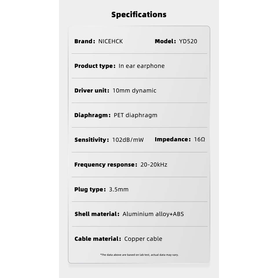 Tai Nghe Nhét Tai NiceHCK YD520 3.5mm HIFI 10mm Cân Bằng Âm Thanh Sống Động Chất Lượng Cao