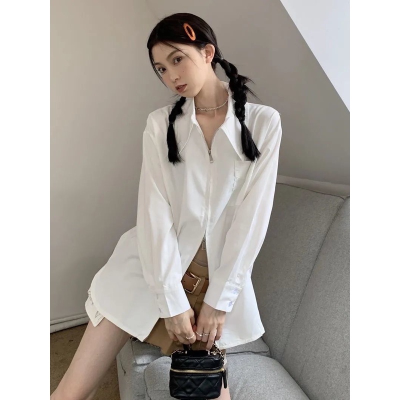 Áo Sơ Mi Trắng Milyfashion Áo Sơ Mi Trắng Tay Dài Có Khóa Kéo Đôi Phong Cách Mới Cao Cấp ins Niche