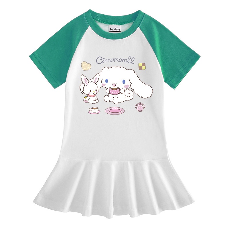 Sanrio kawali cinnamoroll váy xếp ly thoải mái màu sắc tương phản trẻ em quần áo trẻ em ins quà tặng sinh nhật cho trẻ em