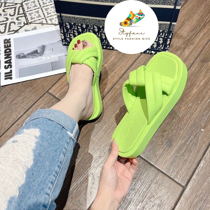 Dép nữ đế xuồng quai chéo phồng thời trang phong cách cá tính đi chơi